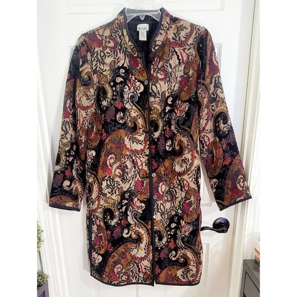 Units Womens Multicolored Reversible Tapestry Long Jacket Side Slits Medium Tall - Picture 3 of 14